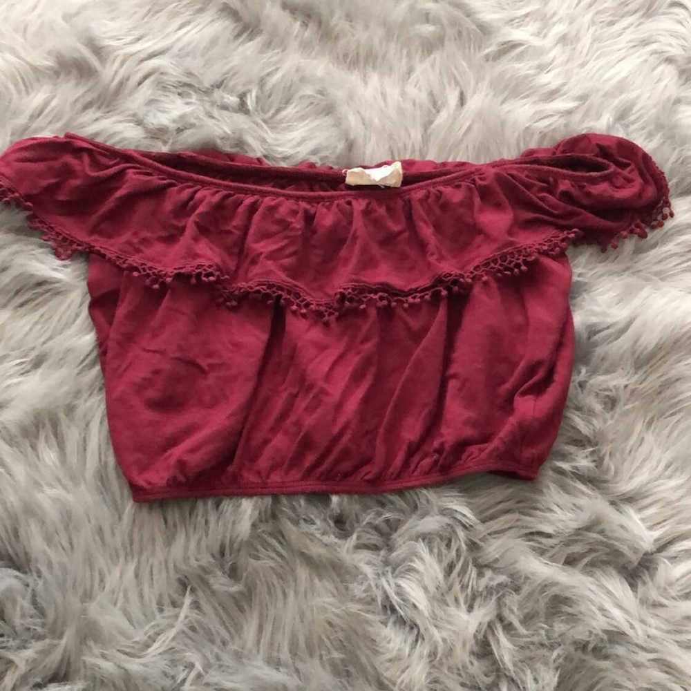 Maroon crop top off shoulder